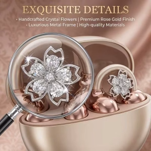 Crystal Flower Earphone Clips - Rose Gold