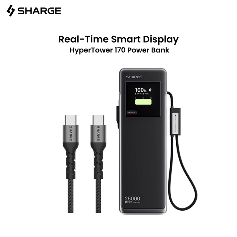 SHARGE HyperTower 170W Power Bank 25000mAh - Built-in Dual USB-C Cables - Laptop Charger - Digital Display - Image 6