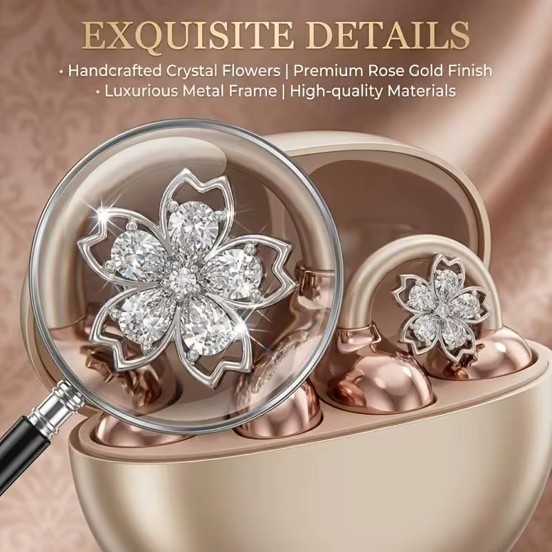 Crystal Flower Earphone Clips - Rose Gold