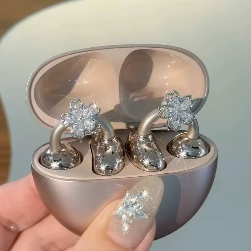 Crystal Flower Earphone Clips - Rose Gold - Image 2