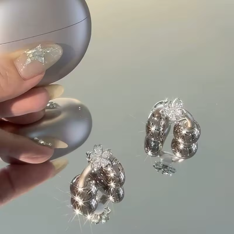 Crystal Flower Earphone Clips - Rose Gold - Image 3