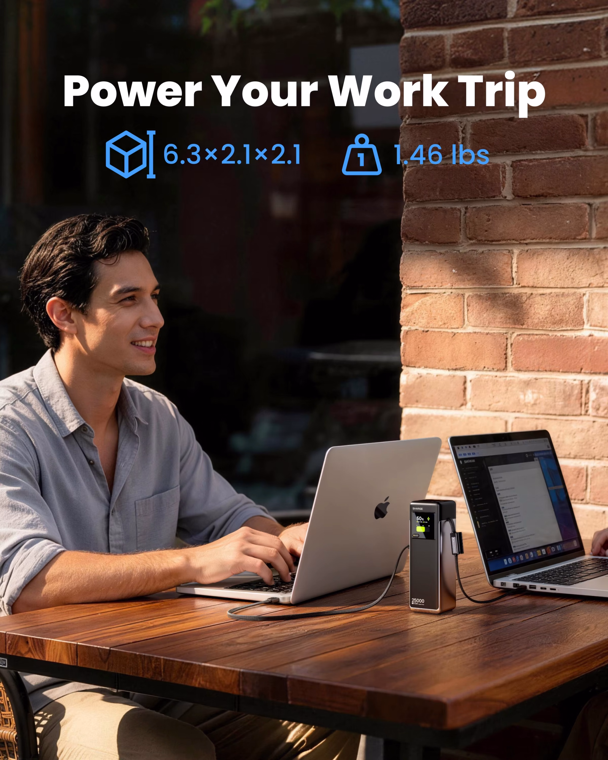 SHARGE HyperTower 170W Power Bank 25000mAh - Built-in Dual USB-C Cables - Laptop Charger - Digital Display - Image 3