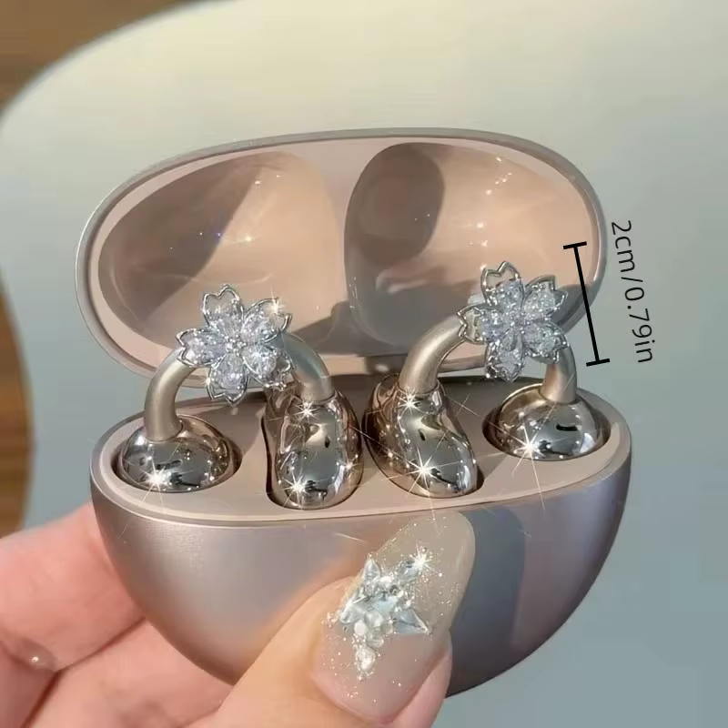 Crystal Flower Earphone Clips - Rose Gold - Image 5