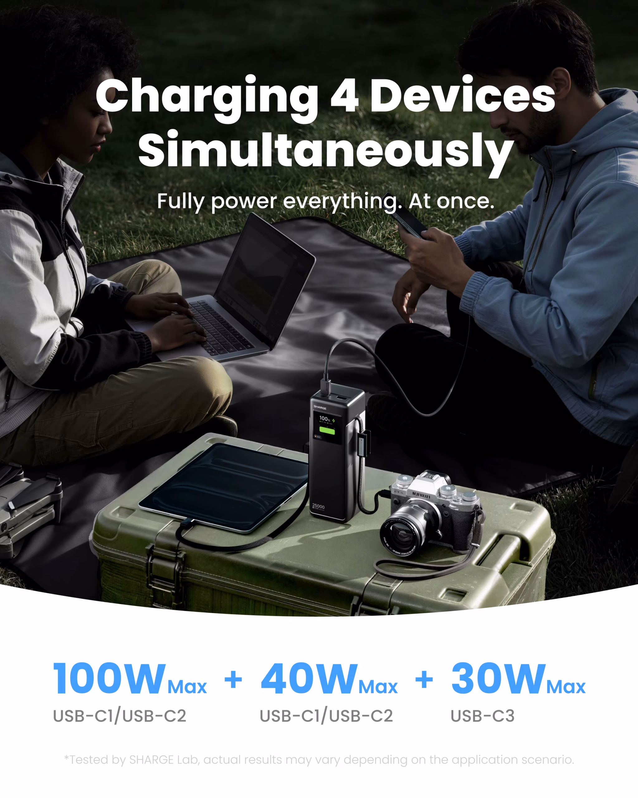 SHARGE HyperTower 170W Power Bank 25000mAh - Built-in Dual USB-C Cables - Laptop Charger - Digital Display - Image 2