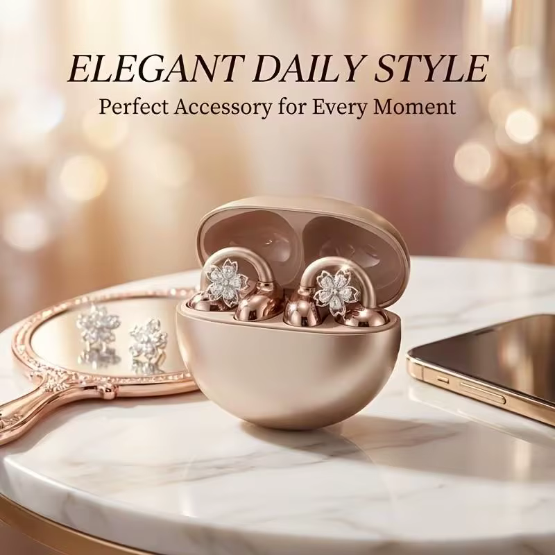 Crystal Flower Earphone Clips - Rose Gold - Image 6