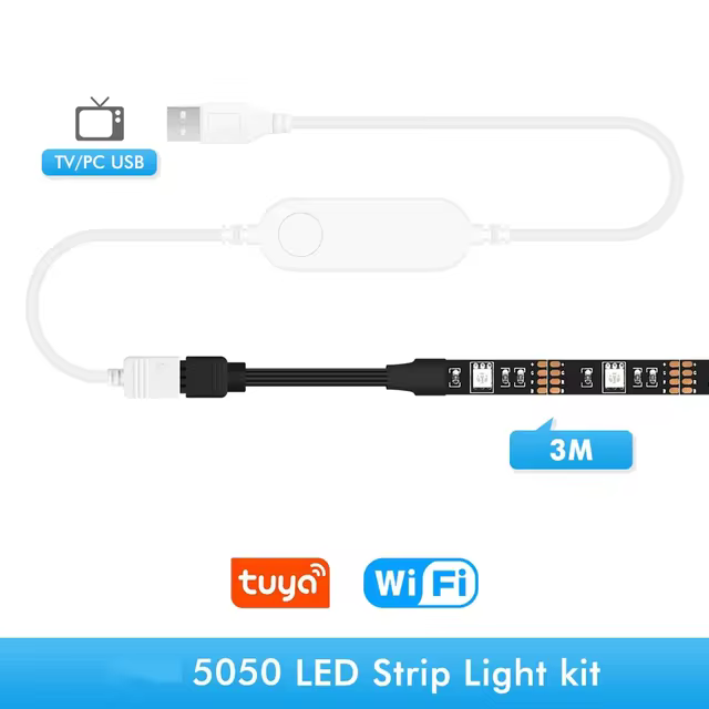 Excellux WiFi USB LED Strip Light - Smart Tuya App Control - RGB TV Backlight - Alexa Compatible - 5050 SMD