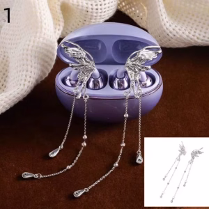 Angel Wing Earphone Clips with Chain - Silver