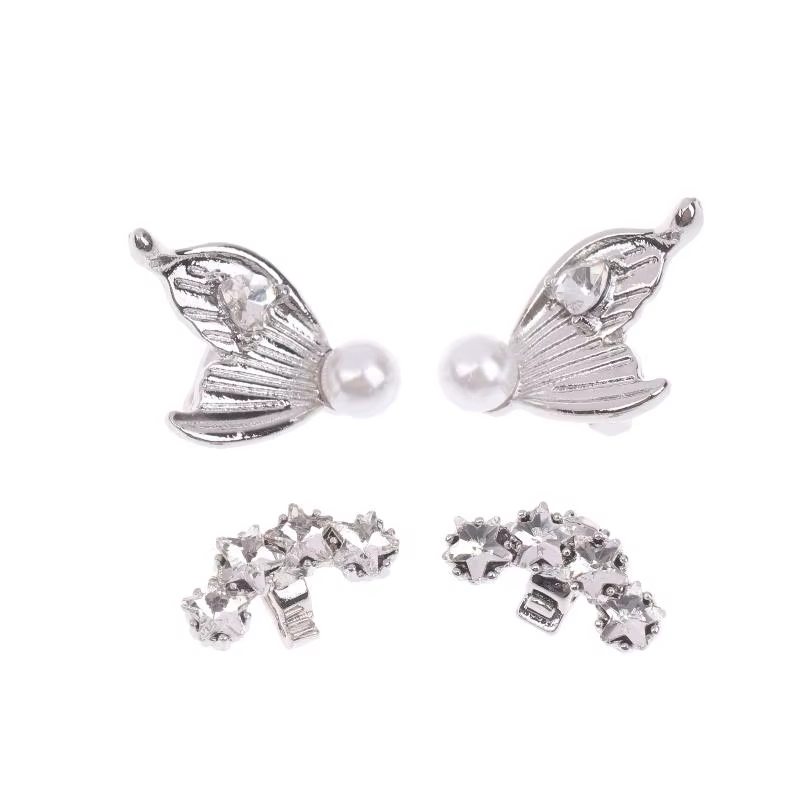 Angel Wing Earphone Clips with Chain - Silver - Image 5