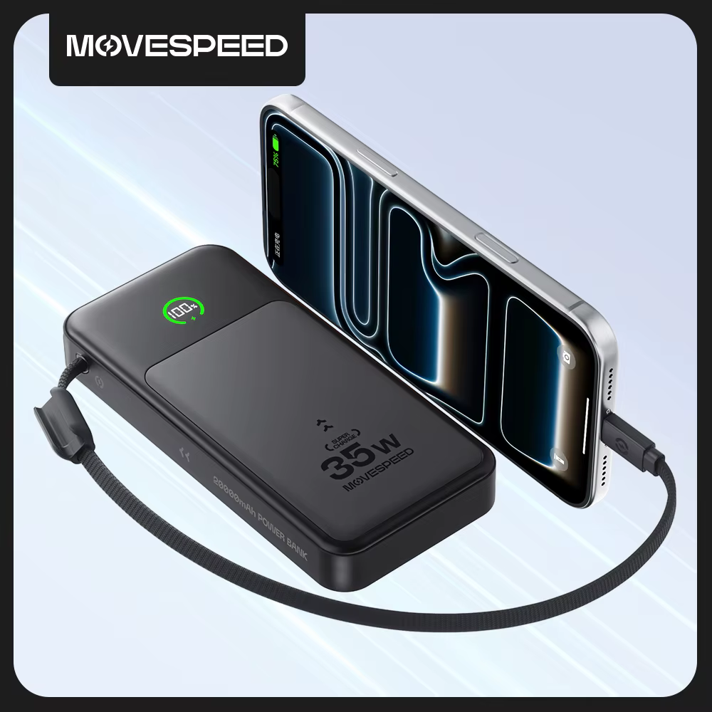 MOVESPEED P20 35W Power Bank 20000mAh - Semi-Solid Battery - Built-in Type-C Cable - PD Fast Charging - Digital Display - Image 7