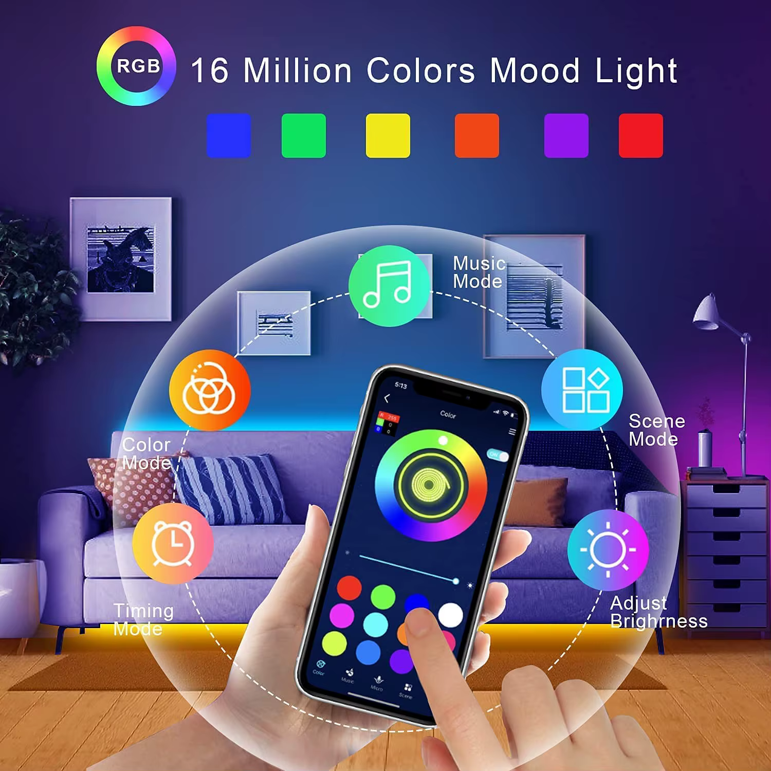 Mikenoon USB LED Strip Light 5V - APP + 44 Key Remote Control - RGB Color Changing - 1M-30M - Image 5