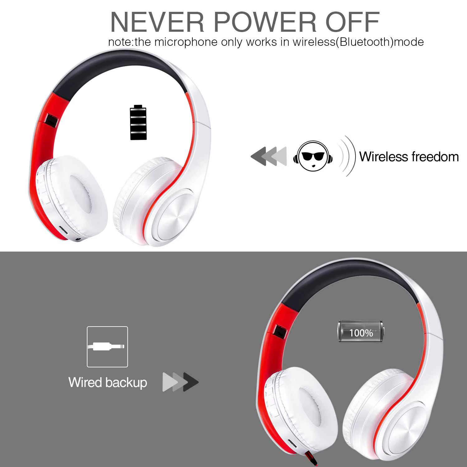 CATASSU Foldable Bluetooth 5.3 Headphones - Wireless Over-Ear - 20H Battery - NFC - TF Card - Sports Headset - Image 5