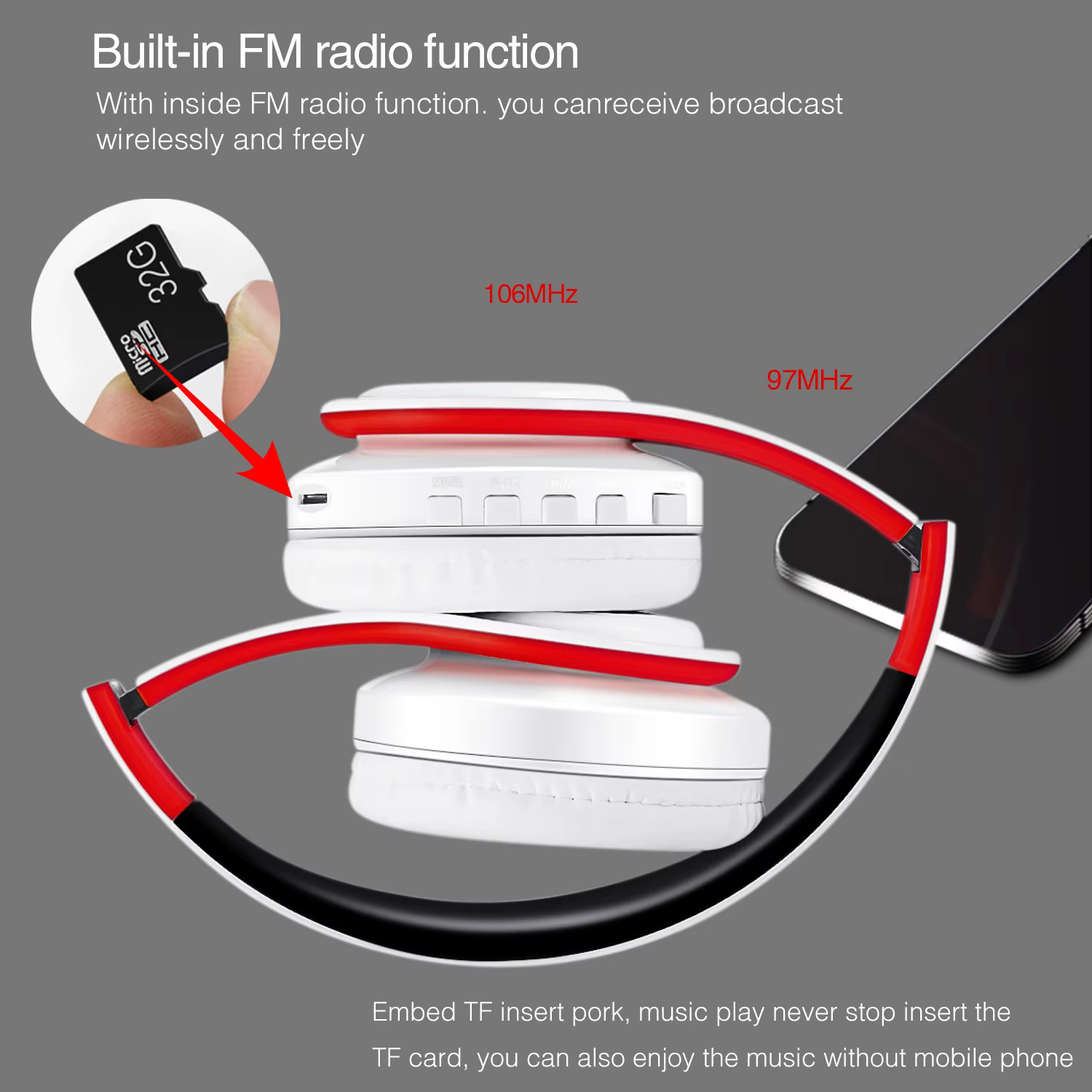 CATASSU Foldable Bluetooth 5.3 Headphones - Wireless Over-Ear - 20H Battery - NFC - TF Card - Sports Headset - Image 4
