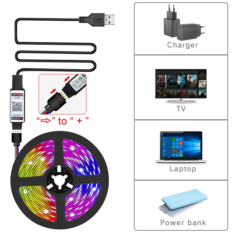 Mikenoon USB LED Strip Light 5V - APP + 44 Key Remote Control - RGB Color Changing - 1M-30M - Image 3