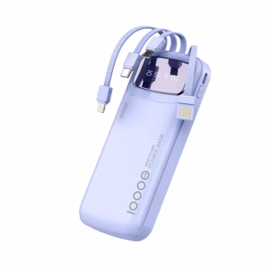 Ultra-Slim Power Bank 10000mAh - Built-in Lightning & Type-C Cables - Digital Display - Fast Charging