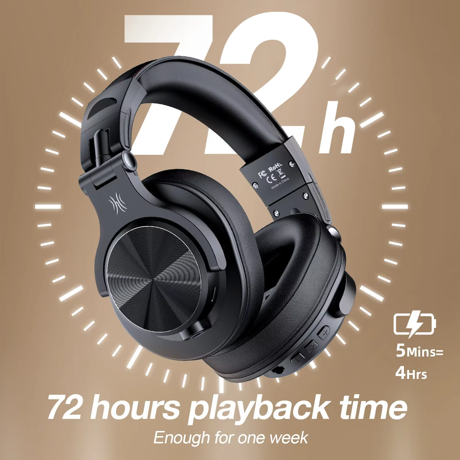 Oneodio Fusion A70 Bluetooth 5.2 Headphones - Hi-Res Audio - 72H Battery - Studio DJ Headset - Type-C - Image 5
