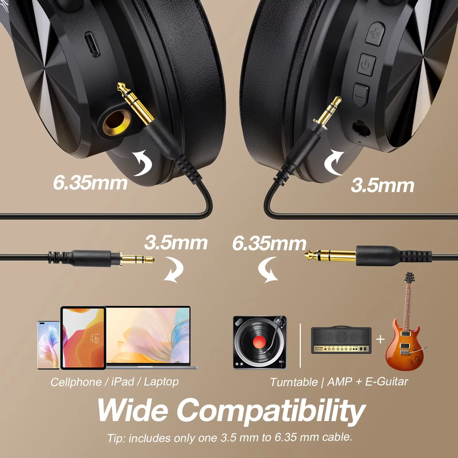 Oneodio Fusion A70 Bluetooth 5.2 Headphones - Hi-Res Audio - 72H Battery - Studio DJ Headset - Type-C - Image 3