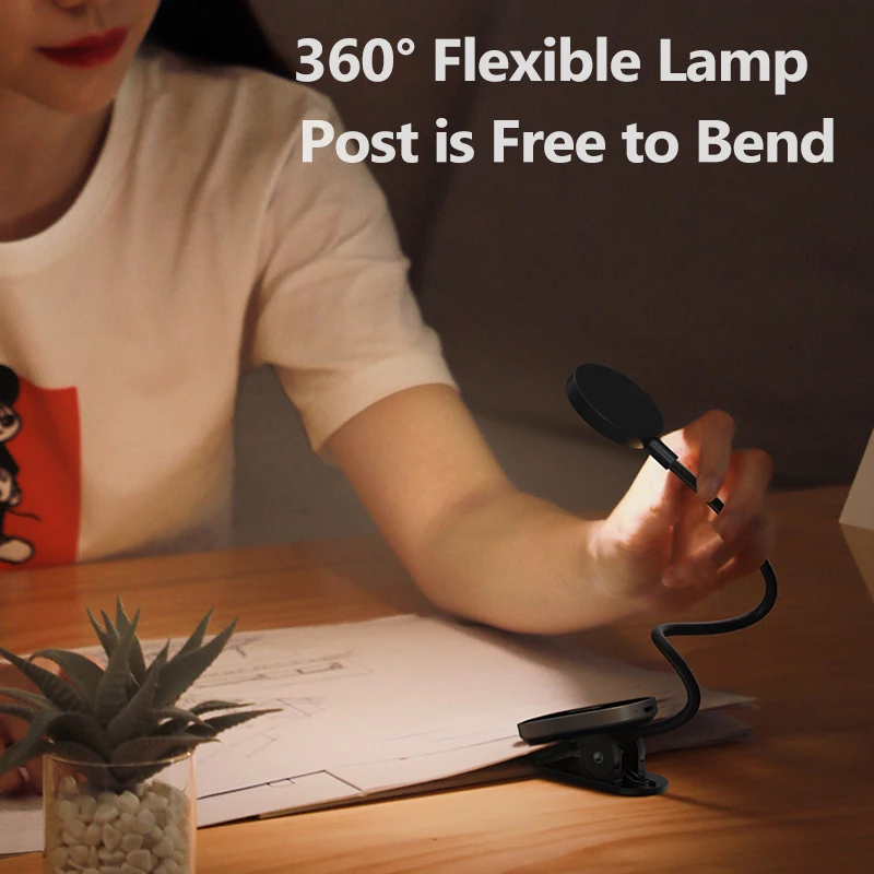 Baseus LED Clip Table Lamp Stepless Dimmable Wireless Desk Lamp Touch USB Rechargeable Reading Light LED Night Light Laptop Lamp - Image 4