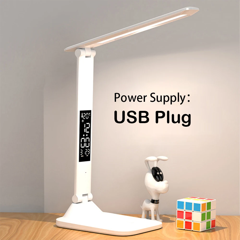 Folding Table Lamp USB Reading Touch Dimmable Eye Protection With Alarm Clock Thermometer LED Desk Lamp USB Charge Night Light - Image 7