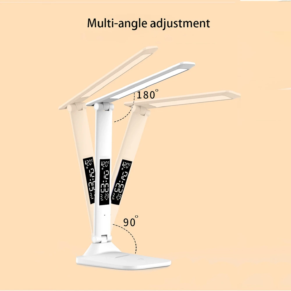 Folding Table Lamp USB Reading Touch Dimmable Eye Protection With Alarm Clock Thermometer LED Desk Lamp USB Charge Night Light - Image 5