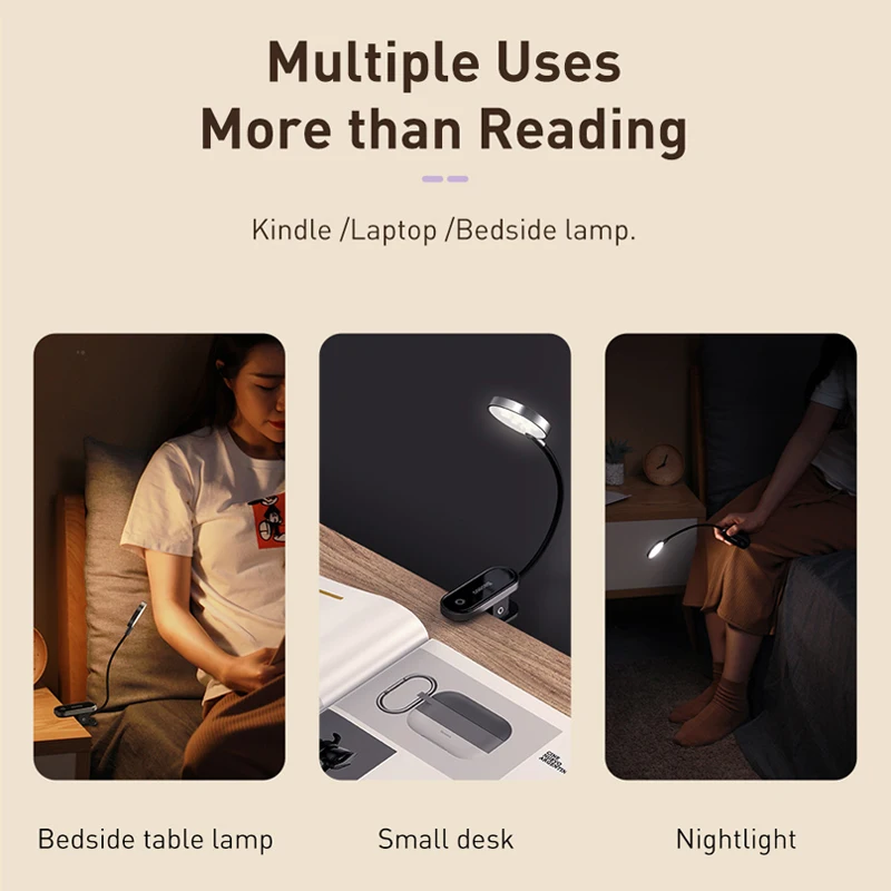 Baseus LED Clip Table Lamp Stepless Dimmable Wireless Desk Lamp Touch USB Rechargeable Reading Light LED Night Light Laptop Lamp - Image 6