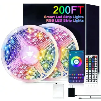 200FT RGB LED Strips Light, with 44-key Remote Control and App Control, Color-hanging LED Strips Set, RGB Music Synchronous Lighting, Suitable for Rooms, Home Decoration