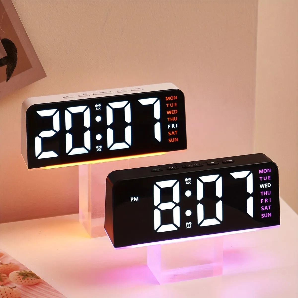 Innovative LED Digital Alarm Clock with Atmosphere Light & Date Display - USB Powered, Adjustable Brightness, Flat Crown Shape - Image 4