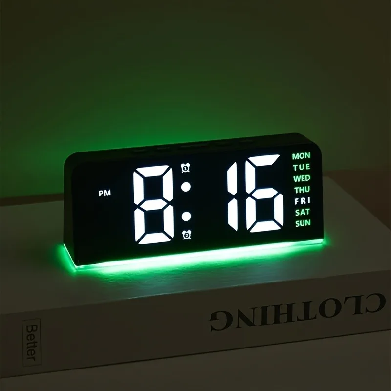 Innovative LED Digital Alarm Clock with Atmosphere Light & Date Display - USB Powered, Adjustable Brightness, Flat Crown Shape - Image 11