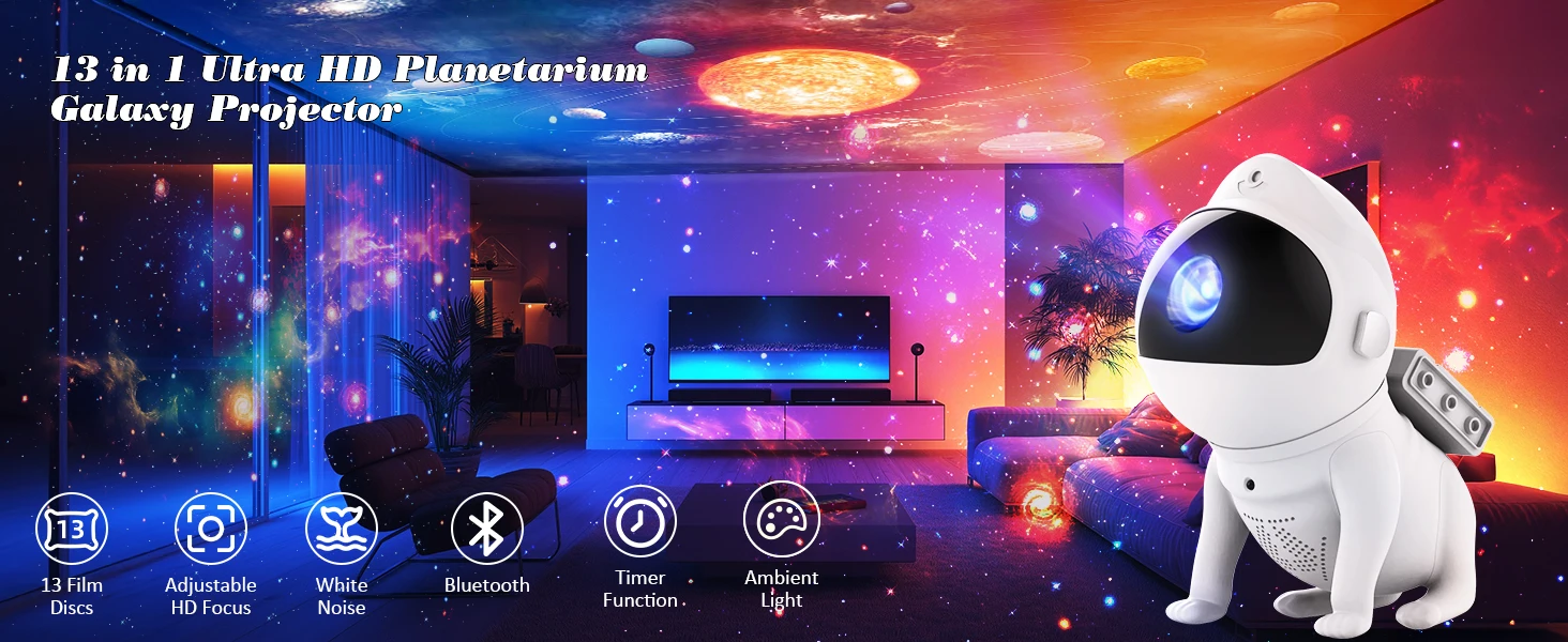 Galaxy Projector Pro Room 13-in-1 Planetarium Star Projector Night Light With Timer Remote Control White Noise Bluetooth Speaker - Image 8